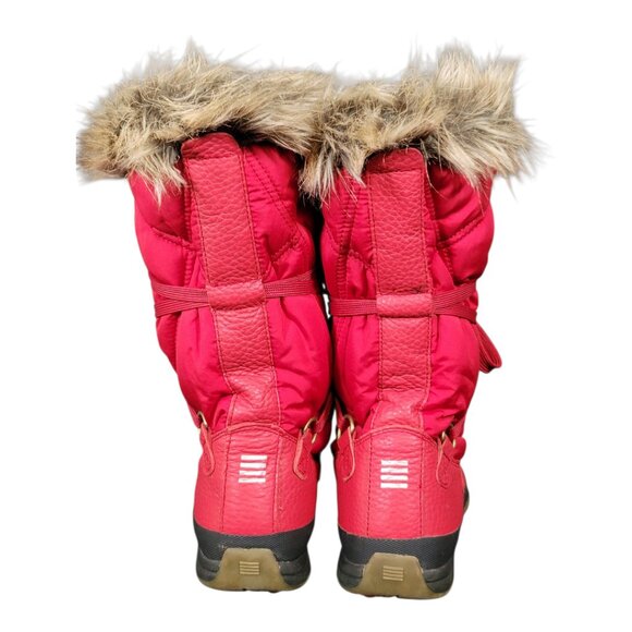 Lands End Faux Fur Trim Red Lace Up Winter Boots Women's 6.5B - Picture 9 of 12